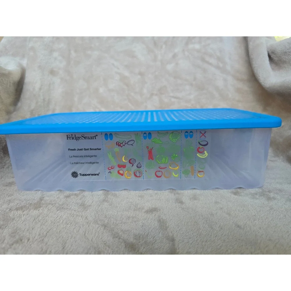 Tupperware FridgeSmart Large Rectangular Produce Keeper Blue Lid 1.5 Gallon